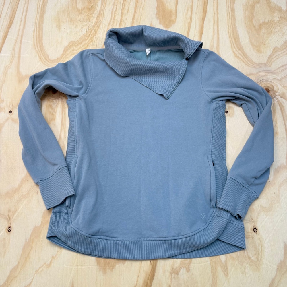 WeWander Womens Asymmetrical Zip Funnel Neck Fleece Sweatshirt Blue Size Medium